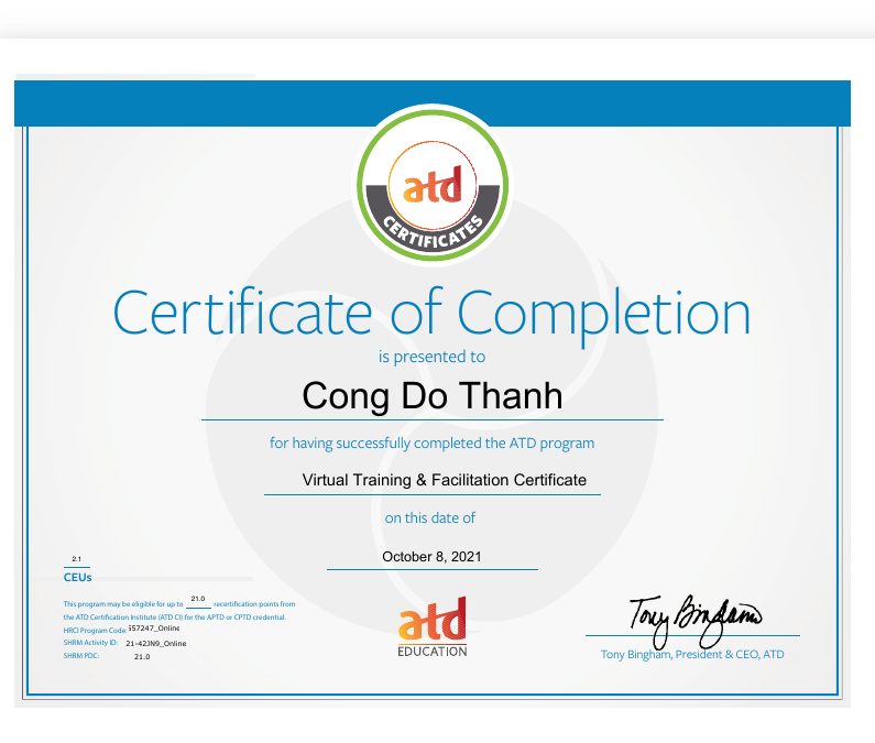 ATD Virtual Training Certificate